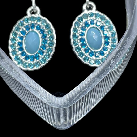 Swarovski Blue Crystal Ice Earrings Silver Dainty Coquette Resort Jewelry Gift - Picture 3 of 6